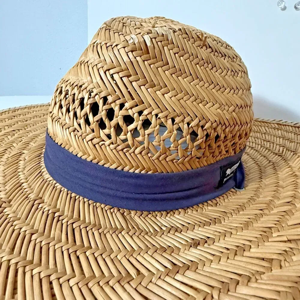 Panama Jack Straw Sun Hat Wide Brim Beach Lifeguard Hat Chin Strap Size Medium